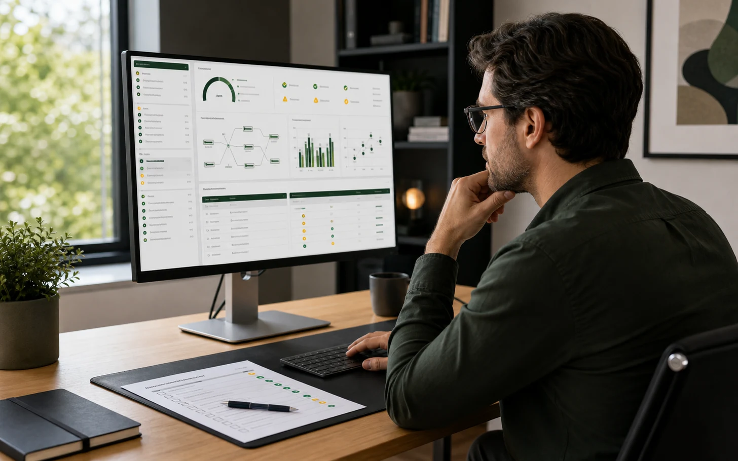 Analytics specialist reviewing report quality and performance checks